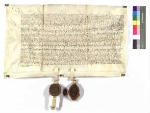Prior und Konvent des Klosters Amorbach verkaufen an Kraft von Hohenlohe den Weiler Criesbach; Siegel: Abt und Konvent des Klosters Amorbach.