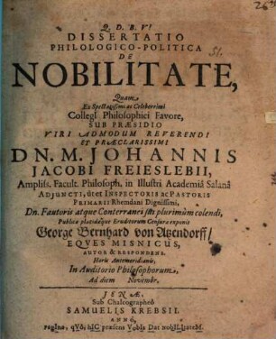 Diss. philol. polit. de nobilitate