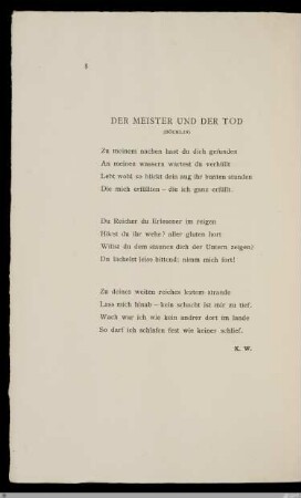 Der Meister und der Tod : (Böcklin) / [Karl Wolfskehl]