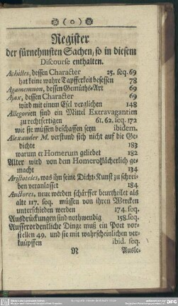 Register der fürnehmsten Sachen, so in diesem Discourse enthalten