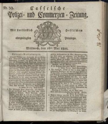 Nr. 39, Mittwoch den 16ten Mai. 1821