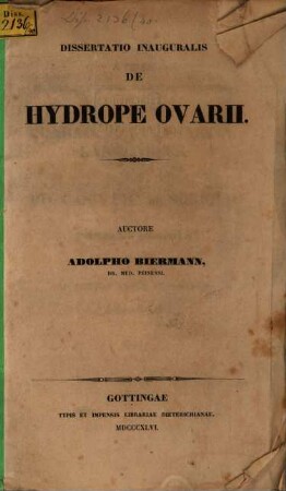 Diss. inaug. dehydrope ovarii : (m. 1 lith. 7.)