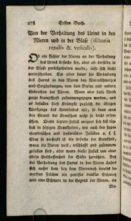 278-289, Von der Verhaltung des Urins in den Nieren und in der Blase (ischuria renalis & vesicalis)