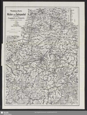 Touristen-Karte für das Mulden- und Zschopauthal mit Berücksichtigung der Umgegend von Chemnitz