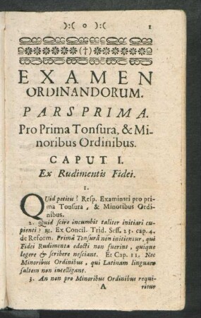 Pars Prima. Pro Prima Tonsura, & Minoribus Ordinibus
