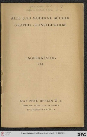 Nr. 114: Lagerkatalog: Alte und moderne Bücher, Graphik, Kunstgewerbe