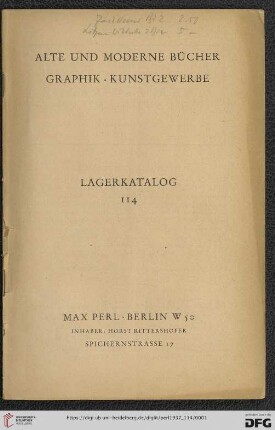 Nr. 114: Lagerkatalog: Alte und moderne Bücher, Graphik, Kunstgewerbe