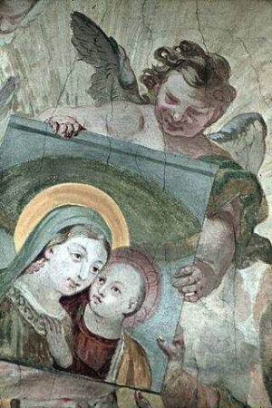 Pilger folgen dem von Engeln getragenen Gnadenbild der "Mutter vom guten Rat" von Genazzano
