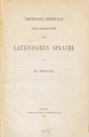 Kritische Beiträge zur Geschichte der lateinischen Sprache