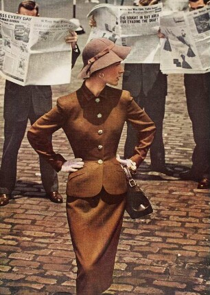 Modeaufnahme, Modell Eunice Sherman, Frontispiz (Mademoiselle)