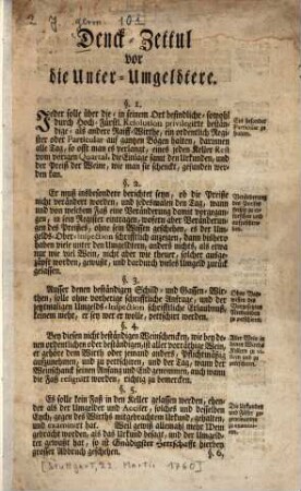 Denck-Zettel vor die Unter-Umgeldtere