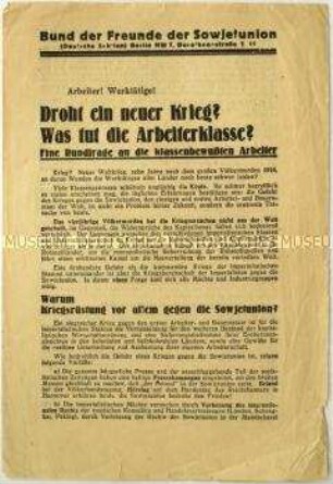 Aufruf zum Eintritt in den Bund der Freunde der Sowjetunion