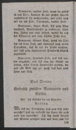 Das Dritte. Gespräch zwischen Bonaparte und Nelson. Mel. Jch Mädchen bin aus Schwaben.