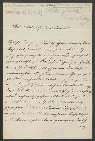 Brief an Friedrich Wilhelm Jähns : 19.06.1869