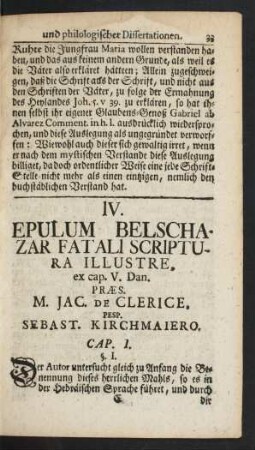 IV. Epulum Belschazar Fatali Scriptura Illustre ...