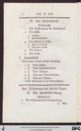 G. Die Rechenkunst.