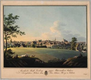 Ansicht der Stadt Freiberg, Blick von Norden außerhalb der Stadtmauer auf die Stadt