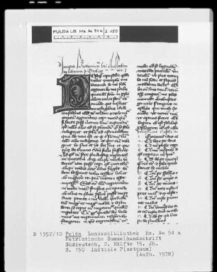 Patristische Sammelhandschrift — Initiale P (ostquiam), Folio 150 recto