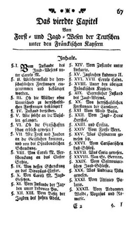 Das vierdte Capitel Vom Forst - und Jagd - Wesen der Teutschen unter den Fränkischen Kaysern.