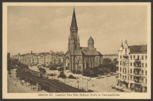 Ansichtskarte "Lausitzer Platz Ecke Skalitzer Straße m. Emmaus-Kirche"