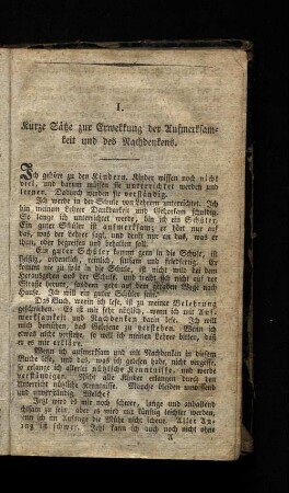 I. Kurze Sätze zur Erweckung der Aufmerksamkeit und des Nachdenkens.