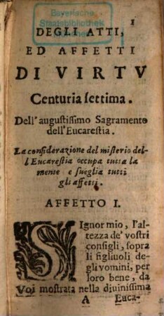 Degli Atti, Ed Affetti Di Virtv Centuria ... Di Giovanni Rho Della Compagnia di Giesù, 7. Degli Affetti Sopra Il Santissimo Sagramento