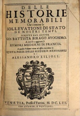 Delle historie memorabili, che contiene le sollevationi di Stato de nostri tempi