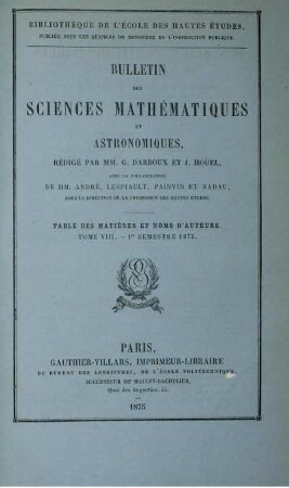 Tome VIII. - 1er Semestre 1875.