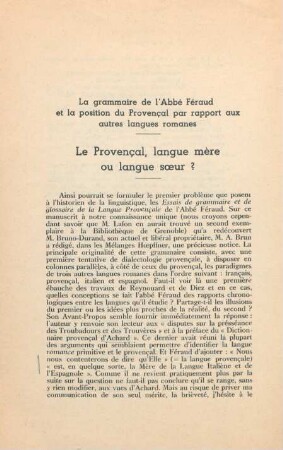 208-211, Le Provençal, langue mère ou langue sœur ?