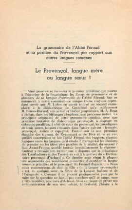 208-211, Le Provençal, langue mère ou langue sœur ?