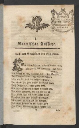 I. Vermischte Aufsätze