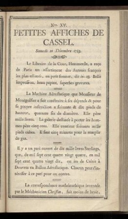No XV (Samedi 20 Décembre 1783)