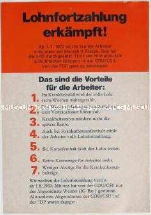 Flugblatt der SPD zur Bundestagswahl 1969 mit Informationen zur Lohnpolitik