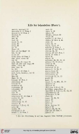 Liste der behandelten Worte
