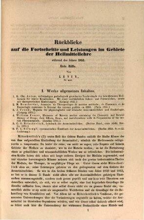 Rückblicke auf die Fortschritte und Leistungen in der Pharmakologie und Toxikologie während des Jahres .... 1851