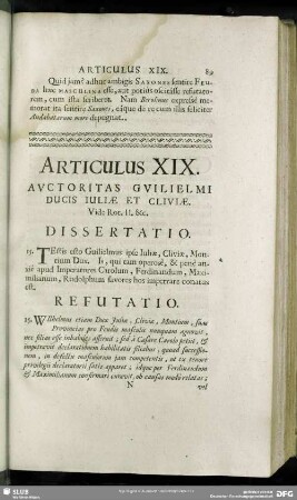 Articulus XIX. Auctoritas Guilielmi Ducis Juliae Et Cliviae