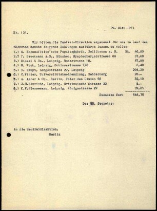 Bericht des zweiten Sekretars an das General-Sekretariat