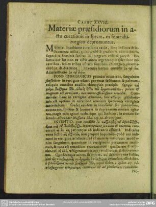 Caput XXVIII. Materiae praesidiorum in actu curationis in specie, ex fonte chirurgico depromuntur