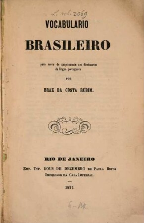 Vocabulario Brasileiro para servir de complemento aos diccionarios da lingua portugueza