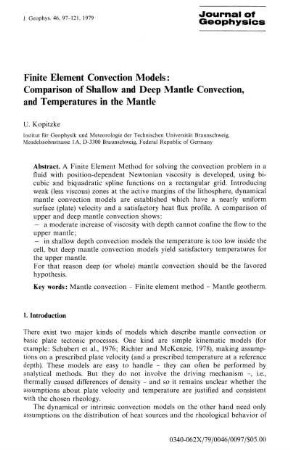 Finite element convection models : comparison of shallow and deep mantle convection, and temperatures in the mantle