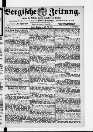 Bergische Zeitung. 1882-1888