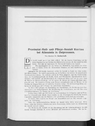 Provinzial-Heil- und Pflege-Anstalt Kortau bei Allenstein in Ostpreussen.
