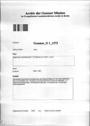 Allgemeiner Schriftwechsel 1.10.1956 bis 31.5.1957 (A-Z)