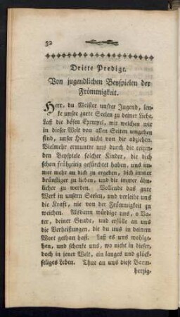 Dritte Predigt. Von jugendlichen Beyspielen der Frömmigkeit.