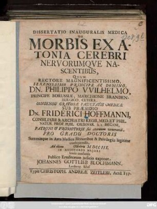 Dissertatio Inauguralis Medica De Morbis Ex Atonia Cerebri Nervorumque Nascentibus