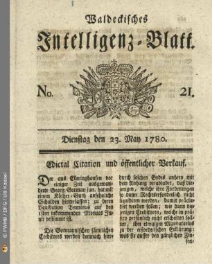 No. 21, Dienstag den 23. May 1780