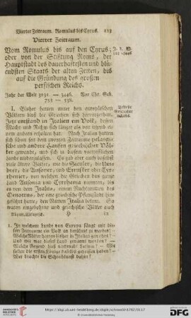 Vierter Zeitraum: Vom Romulus bis auf den Cyrus; oder von der Stiftung Roms, [...]