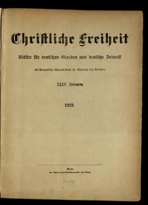 Christliche Freiheit / 35. Jahrgang 1919