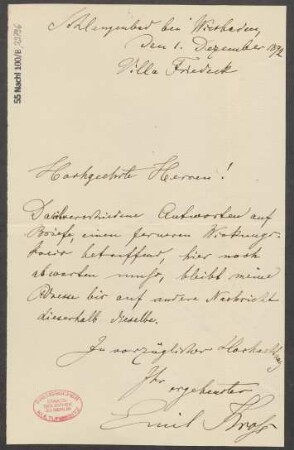 Brief an B. Schott's Söhne : 01.12.1892