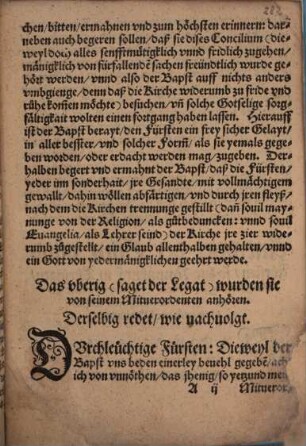 Werbung, So von wegen Bapst Pij des vierdten, an die versam[m]lung der Chur vnd Fürsten, zur Naumburg in Türingen, am fünfften tage des Hornungs, im Jar nach Christi geburt 1561. geschehen : Jtem Derselbigen Chur vn[d] Fürsten antwort, welche sie auff der Bäpstischen Gesandten gethane werbung, am sybenden tage des Hornungs gegeben